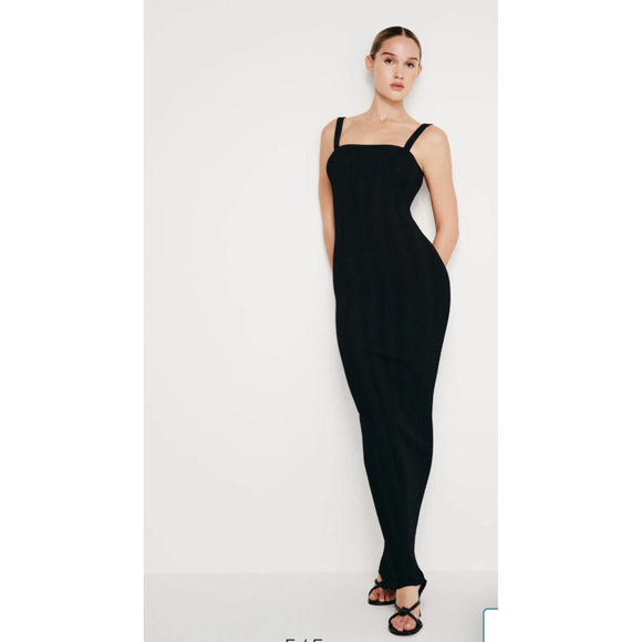 Women's GOOD AMERICAN Black Ribbed Square Neck Maxi Dress L - Picture 5 of 9